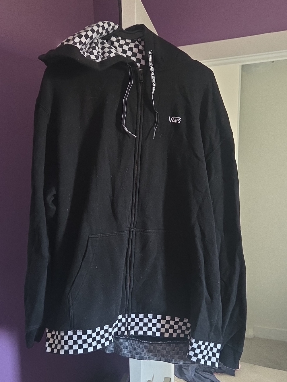 Vans Black Zip-Up Hoodie with Checkerboard Trim